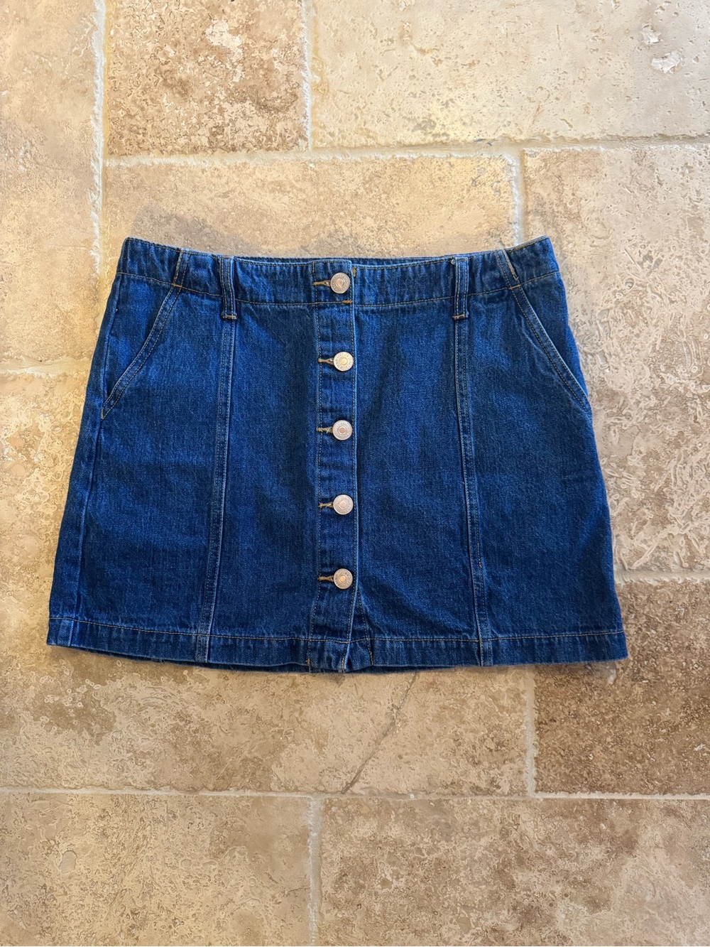 Forever 21 Dark Blue Button-Front Denim Mini Skirt